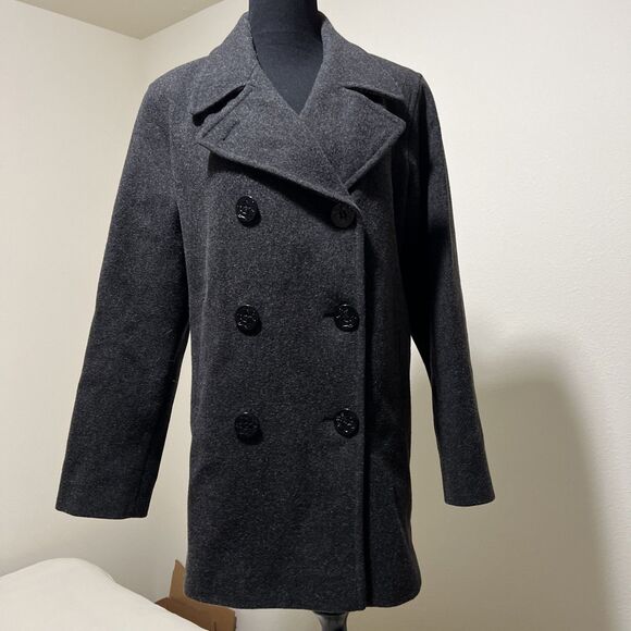J Perry Jackets & Blazers - J.Percy 100% Merino Wool Pea Coat Charcoal Gray Nautical Made in USA Size 6